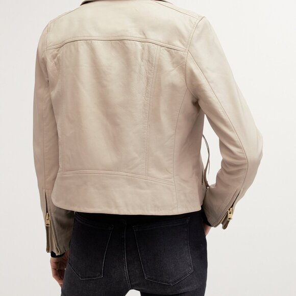 All Saints Dalby Cropped Leather Biker Jacket in Ivory White - size US 4 UK 8 - Picture 7 of 7